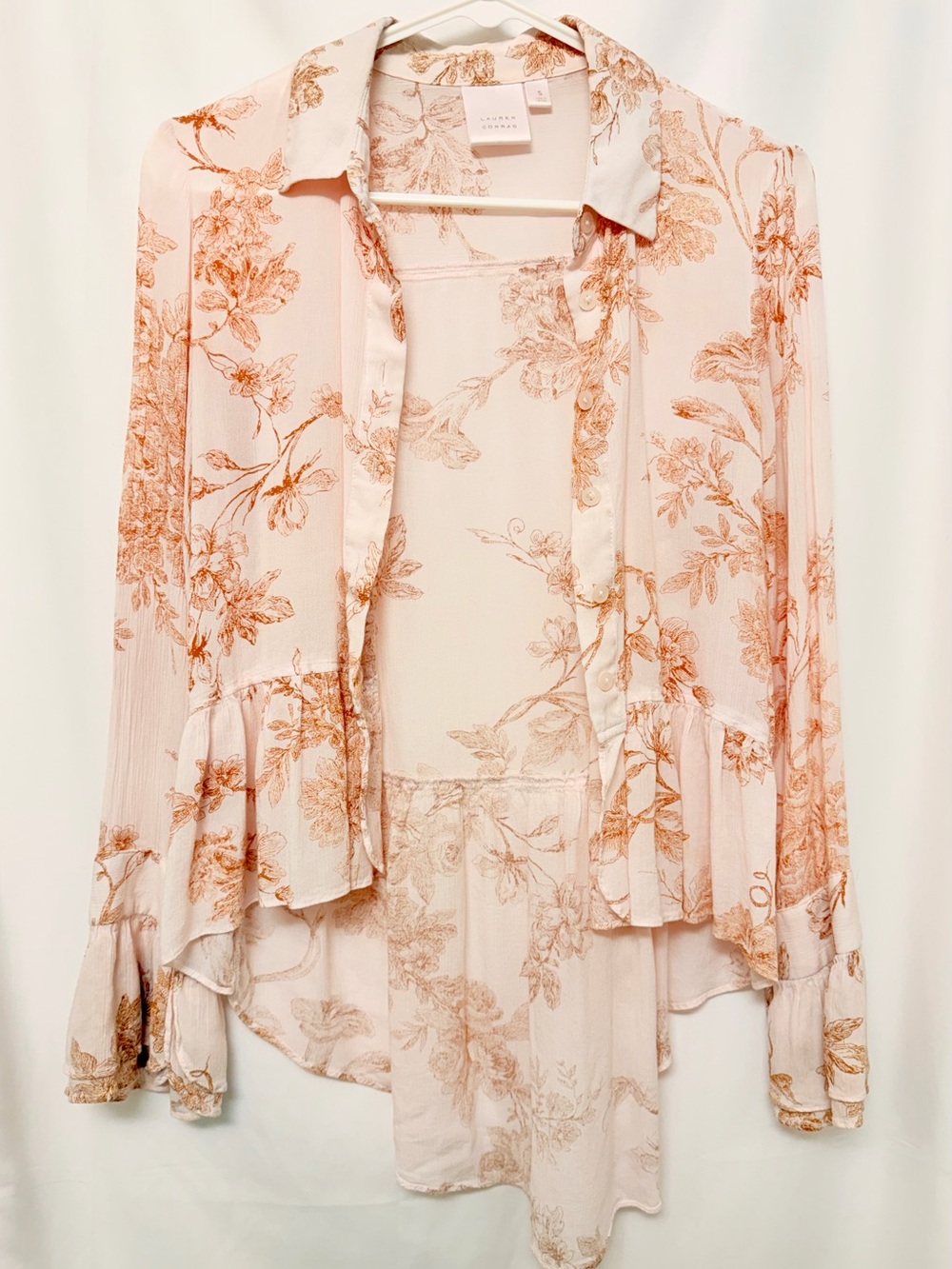 Lauren Conrad Floral Ruffle Hem Button Front Blouse Size Small Boho